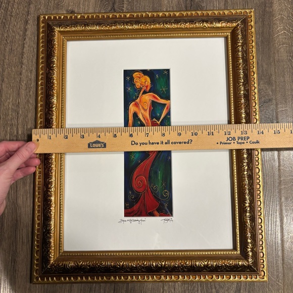 Elegant “Figure in Red Evening Gown” Signed Art Gold Framed 14”x17” 2004 - Picture 10 of 13